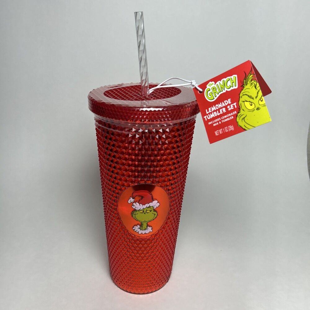 New The Grinch Who Stole Christmas Studded Red Lemonade Tumbler Set Cup Travel